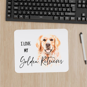I Love My Golden Retriever Watercolor Mousepad