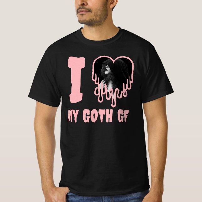 I Love My Goth GF Pink Dripping Heart Photo T-Shirt (Front)