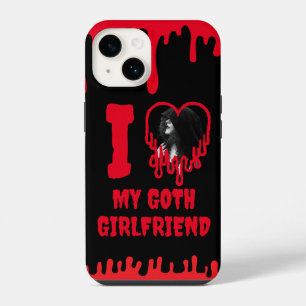 I Love My Goth Girlfriend Dripping Red Heart Photo iPhone 14 Case