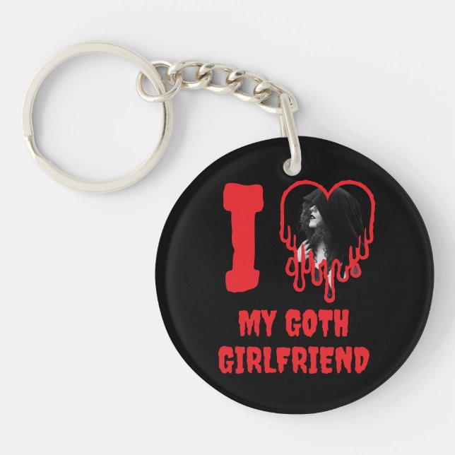 I Love My Goth Girlfriend Red Heart Photo Key Ring (Front)