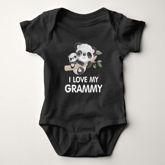 I Love My Grammy Cute Baby and Adult Pandas Bodysuit (Front)