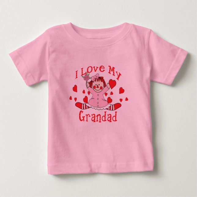 I love My Grandad Rag Doll & Hearts Baby T-Shirt (Front)