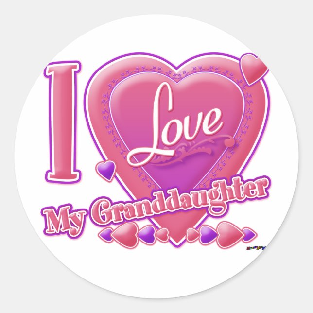 I Love My Granddaughter pink/purple - heart Classic Round Sticker (Front)