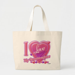 I Love My Granddaughter pink/purple - heart Large Tote Bag