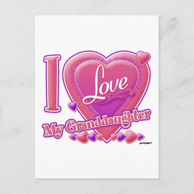 I Love My Granddaughter pink/purple - heart Postcard (Front)