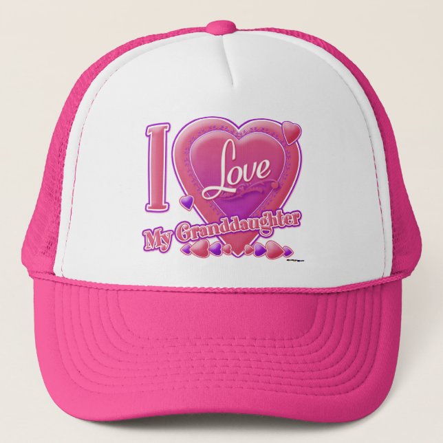 I Love My Granddaughter pink/purple - heart Trucker Hat (Front)