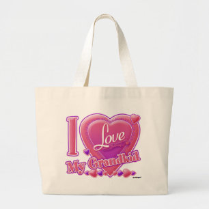 I Love My Grandkid pink/purple - heart Large Tote Bag