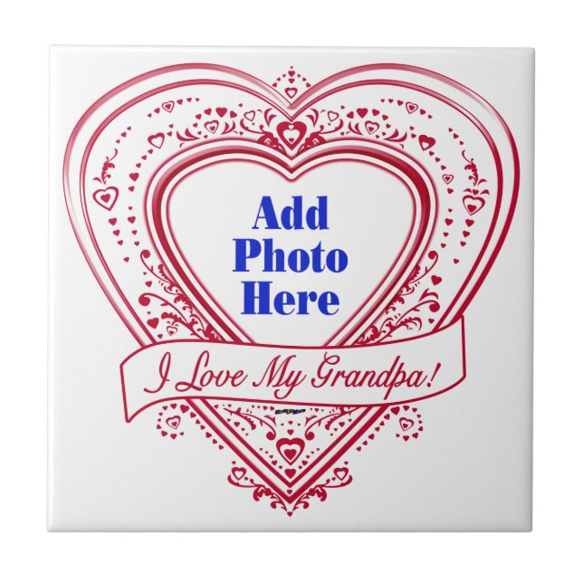 I Love My Grandpa! Photo Red Hearts Tile (Front)