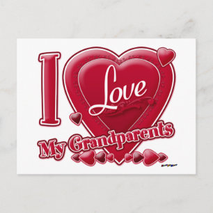 I Love My Grandparents red hearts Postcard