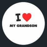 I Love My Grandson Classic Round Sticker<br><div class="desc">Use the search tool at my store to find other My Grandson merchandise. I Love My Grandson products avaiable on tshirts, sweatshirts, kids shirts, infant onsies, stickers, magnets, and much more My Grandson clothing fully customisable to your specifcations. If you like what you see, please link to my store (www.zazzle.com/ilovemyshirt)...</div>