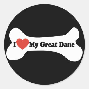 I Love My Great Dane  - Dog Bone Classic Round Sticker