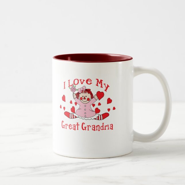 I love My Great Grandma Rag Doll & Hearts Two-Tone Coffee Mug (Right)