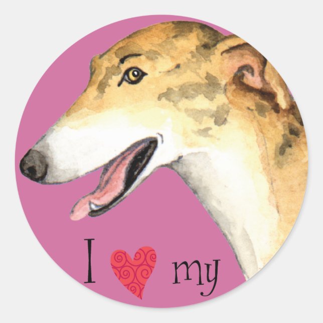 I Love my Greyhound Classic Round Sticker (Front)