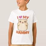 I Love My Hammy T-Shirt<br><div class="desc">Hamsters Lovers - I Love My Hammy - Cute manga or anime style illustration of a hamster. Design reads, "I Heart My Hammy". Perfect for Hamster Owners, Breeders and Enthusiasts. Can be personalised.</div>