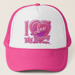 I Love My Honey pink/purple - heart Trucker Hat