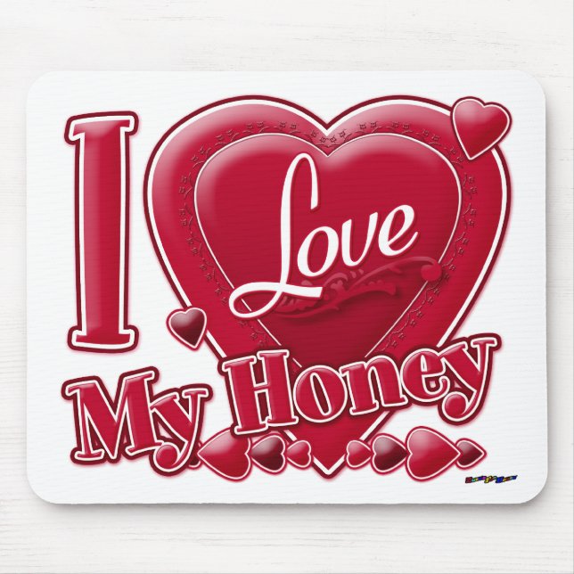I Love My Honey red - heart Mouse Pad (Front)
