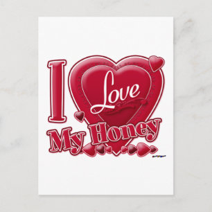I Love My Honey red - heart Postcard