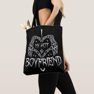 I Love My Hot Boyfriend Halloween Skeleton Funny Tote Bag