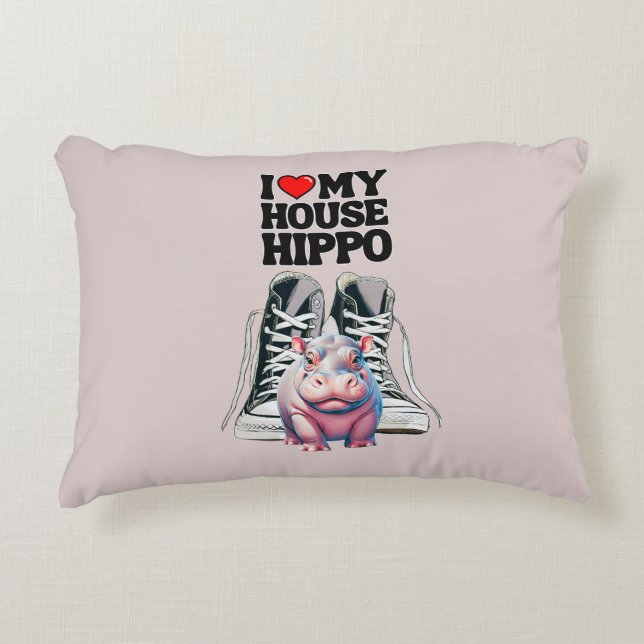 I Love My House Hippo Customizable  Decorative Cushion (Front)