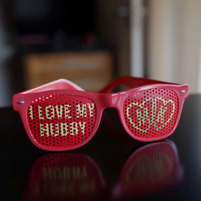 I Love My Hubby Gold Hearts Retro Sunglasses (Creator Uploaded)