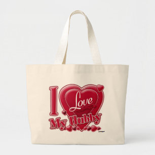 I Love My Hubby red - heart Large Tote Bag