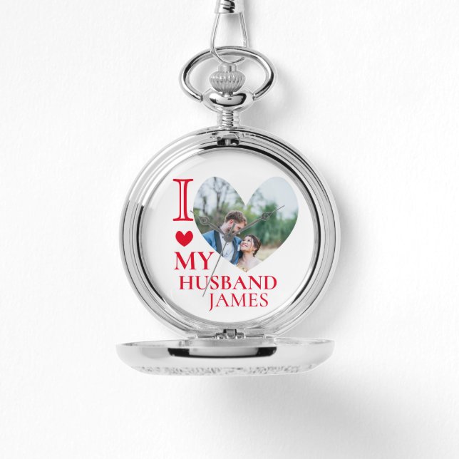 I Love My Husband Custom Heart Photo Watch (Front)