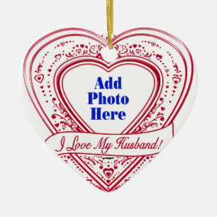 I Love My Husband! Photo Red Hearts Ceramic Tree Decoration