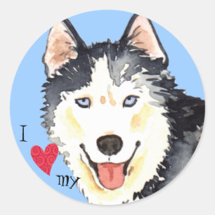 I Love my Husky Classic Round Sticker