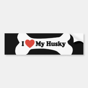 I Love My Husky - Dog Bone Bumper Sticker