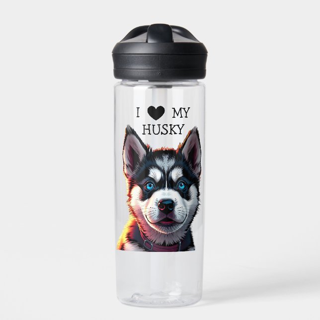 I Love My Husky  Water Bottle (Front)