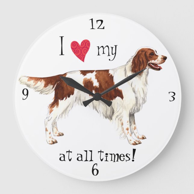 I Love my Irish Red & White Setter Large Clock (Front)