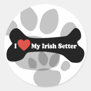 I Love My Irish Setter  - Dog Bone Classic Round Sticker