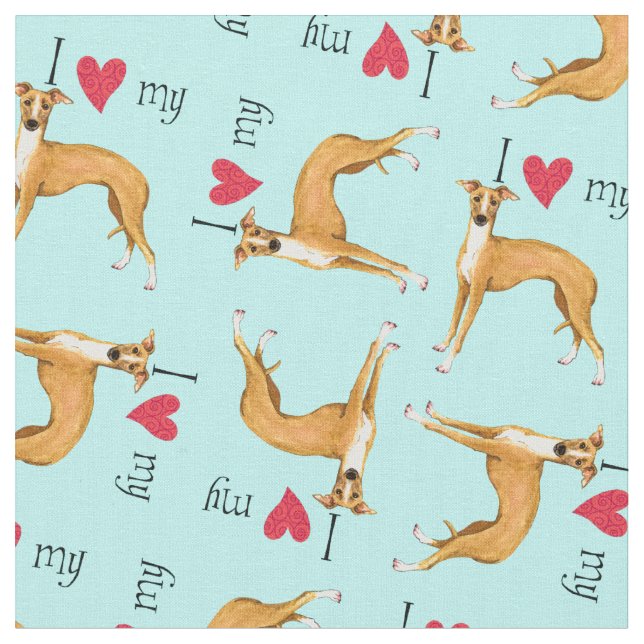 I Love my Italian Greyhound Fabric (Close Up)