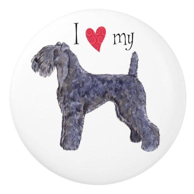 I Love my Kerry Blue Terrier Ceramic Knob (Front)