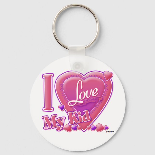 I Love My Kid pink/purple - heart Key Ring (Front)