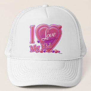I Love My Kid pink/purple - heart Trucker Hat