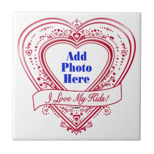 I Love My Kids! Photo Red Hearts Tile