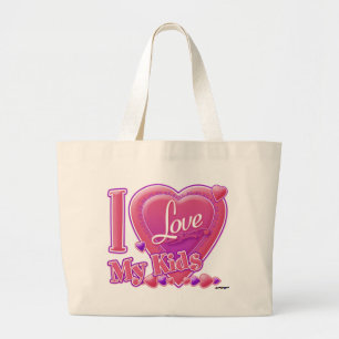 I Love My Kids pink/purple - heart Large Tote Bag