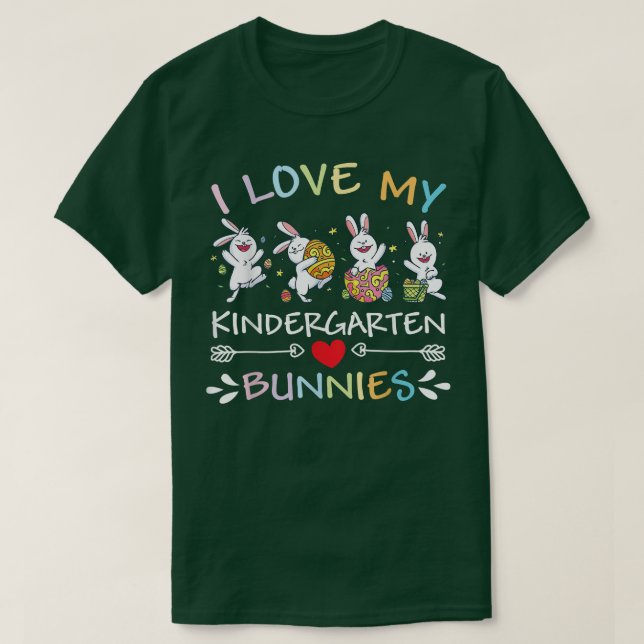 I Love My Kindergarten Bunnies Easter Rabbits Teac T-Shirt (Design Front)