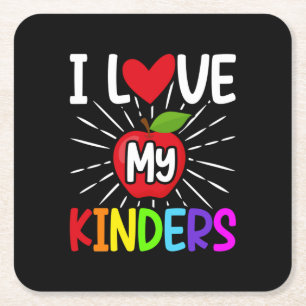 I Love My Kinders Back To School Square Paper Coaster