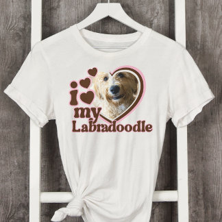 I Love My Labradoodle Custom Pink Heart Photo  T-Shirt