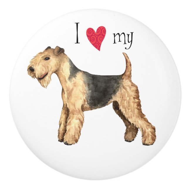 I Love my Lakeland Terrier Ceramic Knob (Front)