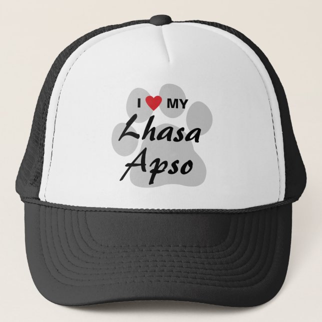 I Love My Lhasa Apso Pawprint Trucker Hat (Front)