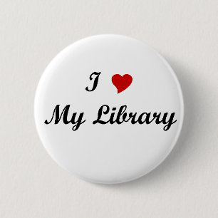 I love my library 6 cm round badge