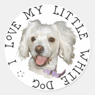 I Love My Little White Dog Poodle / Bichon Mix Classic Round Sticker