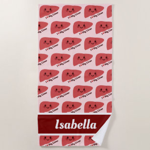 I Love My Liver – Cute Smiling Liver Beach Towel