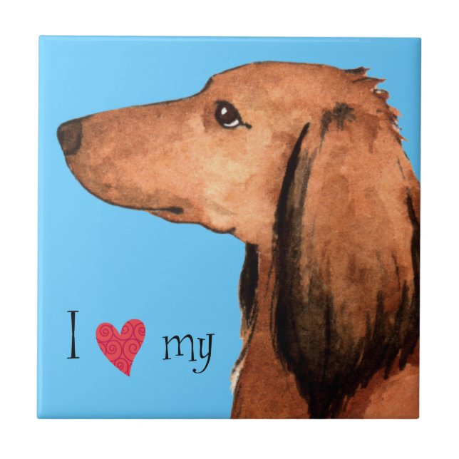 I Love my Longhaired Dachshund Tile (Front)