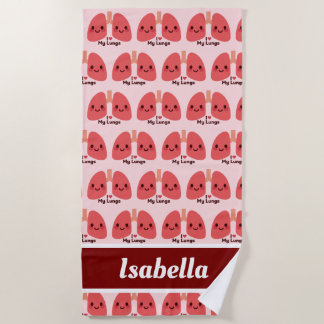 I Love My Lungs – Cute Smiling Lungs Beach Towel
