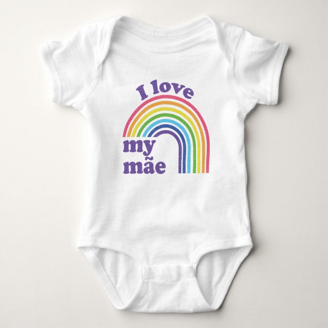 I Love My Mãe - Cute Rainbow  Baby Bodysuit (Front)