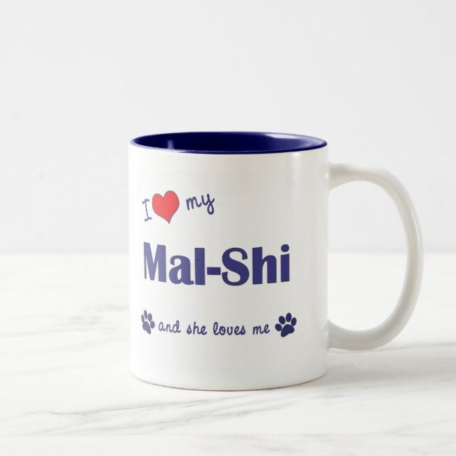 I Love My Mal-Shi (Female Dog) Two-Tone Coffee Mug (Right)